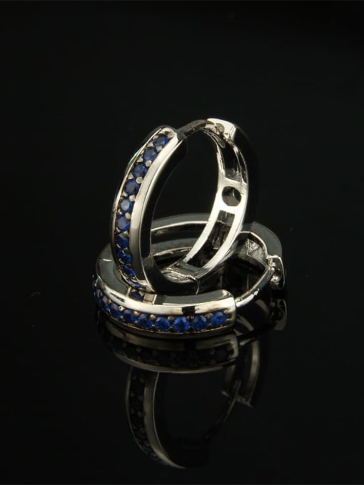 Platinum plated Blue Zircon Brass Cubic Zirconia Round Dainty Hoop Earring