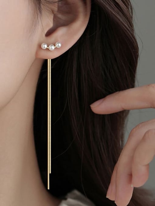 YOUH Brass Imitation Pearl Tassel Trend Threader Earring 1
