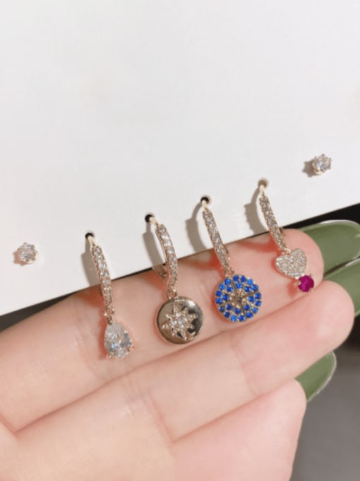 Six pointed star Set Earrings Brass Cubic Zirconia Water Drop Trend  Heart Set Stud Earring