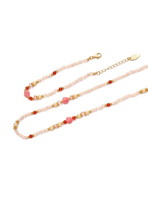 Five Color Brass Natural StoneMinimalist Irregular Multi Color Bracelet and Necklace Set 0