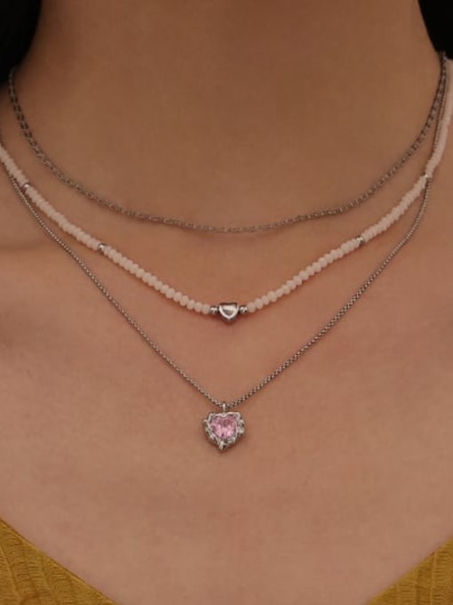 Five Color Titanium Steel Glass beads Heart Minimalist Beaded Necklace 1