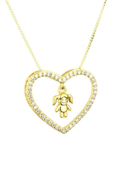 renchi Brass Cubic Zirconia Hollow Heart Dainty Pendant Necklace