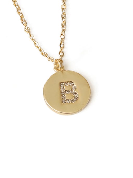 B Brass Message Vintage round pendant Necklace