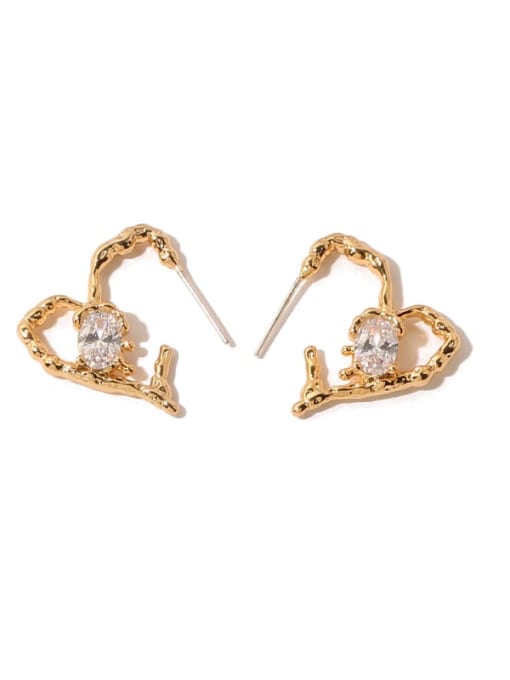 Five Color Brass Cubic Zirconia Heart Vintage Stud Earring 0