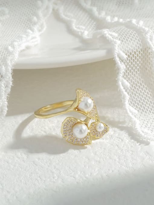 Gold J171 Brass Cubic Zirconia Flower Trend Band Ring