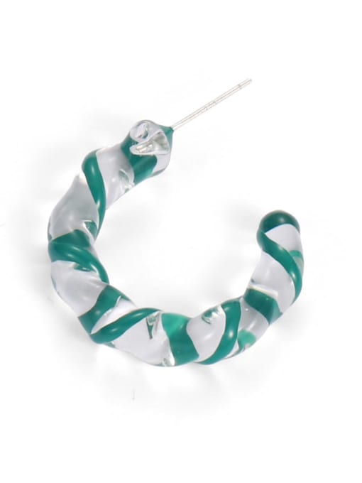 Green stripe Hand  Glass Minimalist C Shape Single Earring(Single-Only One)