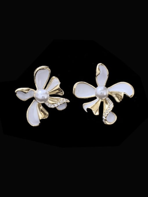 SUUTO Brass Rhinestone Enamel Flower Minimalist Stud Earring 0