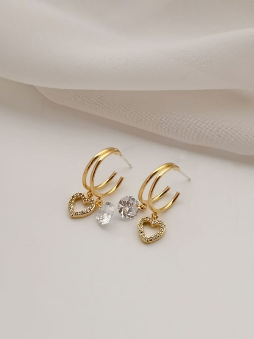 14k gold Brass Cubic Zirconia Heart Minimalist Huggie Earring