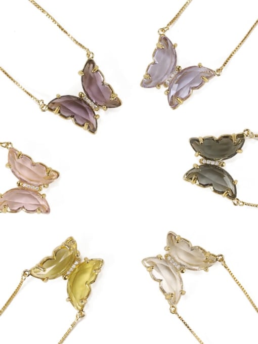 Five Color Brass Glass Stone Butterfly Minimalist Pendant Necklace 4