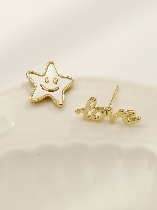HYACINTH Brass Enamel Cute Asymmetrical star letters  Stud Trend Korean Fashion Earring 0
