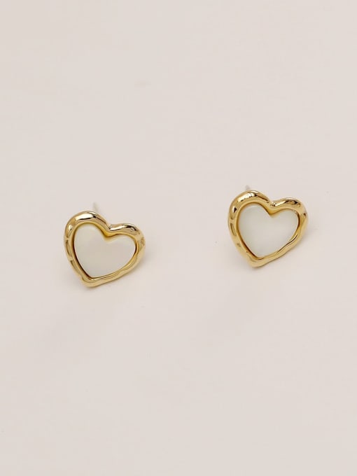 14K gold Brass Shell Heart Minimalist Stud Trend Korean Fashion Earring