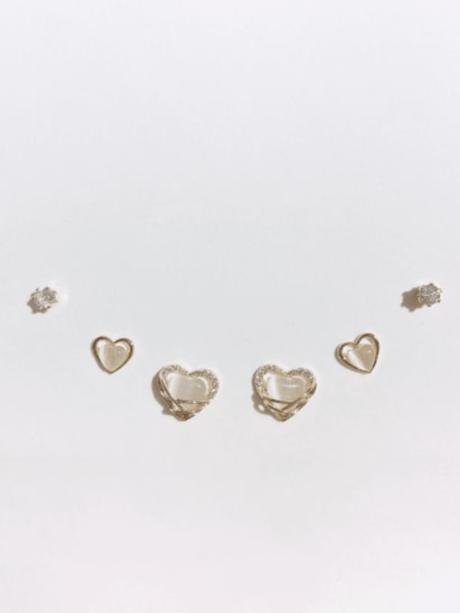Exquisite opal love Set Earrings Brass Cats Eye  Trend Heart Set Stud Earring