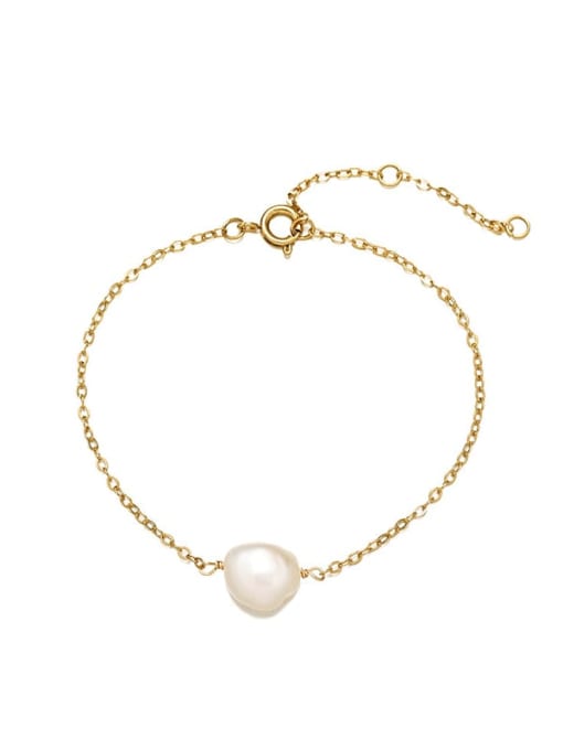 Single pearl bracelet Brass Imitation Pearl Minimalist Link Bracelet