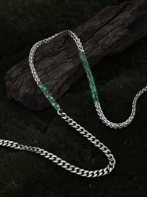 TINGS Brass Cubic Zirconia Green Geometric Dainty Link Necklace 3