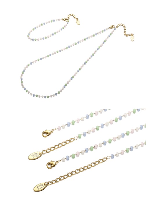 TINGS Brass Glass beads Minimalist Geometric Bracelet and Necklace Set 3