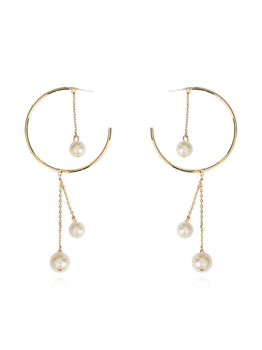HYACINTH Brass Imitation Pearl Geometric Trend Huggie Earring 3