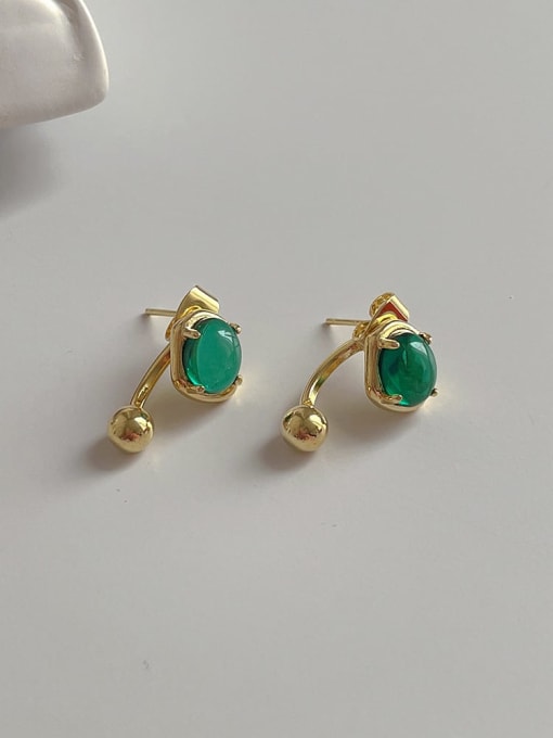 Green Brass Glass Stone Geometric Cute Hook Earring