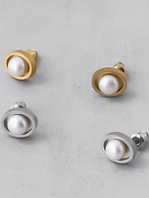 TINGS Titanium Steel Imitation Pearl Geometric Minimalist Stud Earring 2