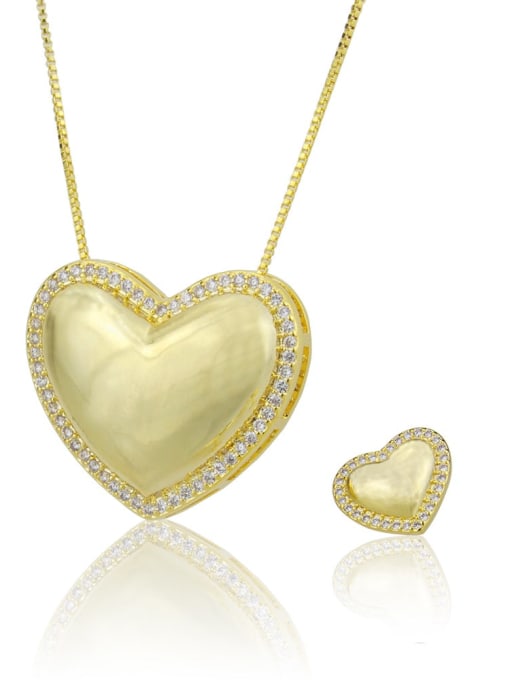 golden Brass Heart Cubic Zirconia Earring and Necklace Set