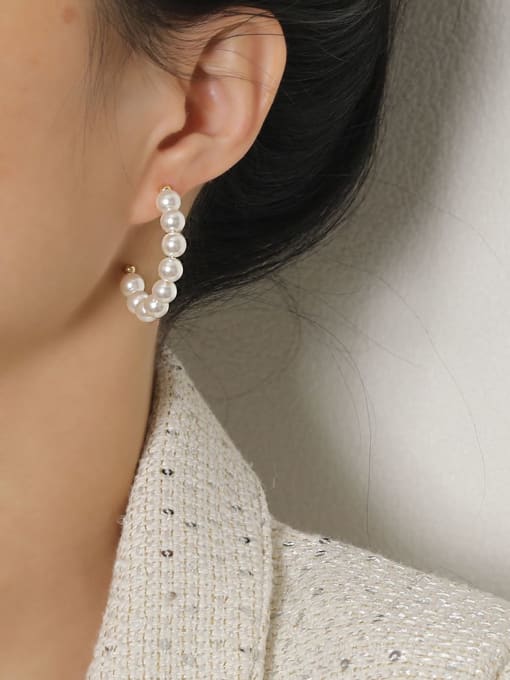 HYACINTH Brass Imitation Pearl  Minimalist C shape Hoop Earring 1