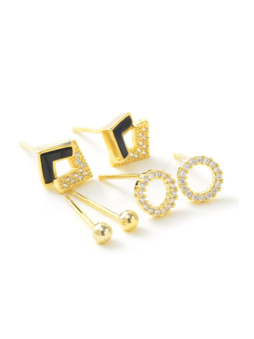 YOUH Brass Cubic Zirconia Geometric Minimalist Stud Earring Set 0