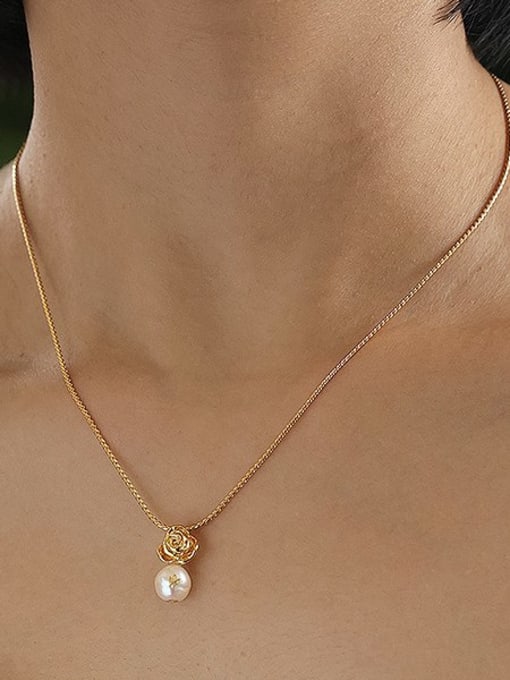 Five Color Brass Imitation Pearl Tassel Vintage Necklace 1