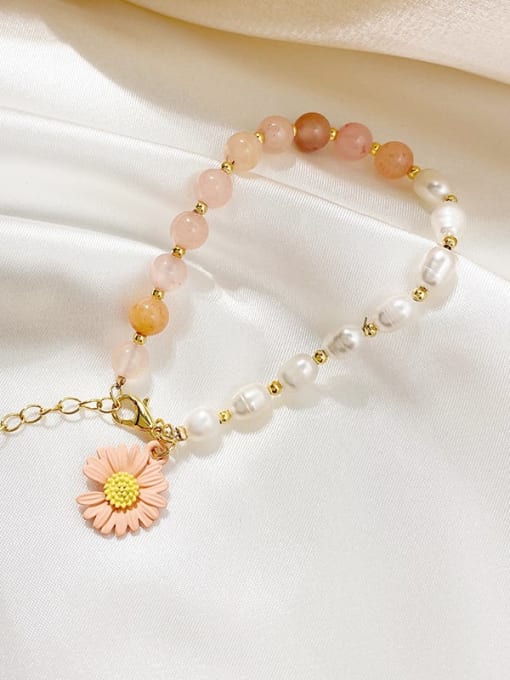 Strawberry crystal. pearl Alloy Imitation Pearl Flower Cute Adjustable Bracelet