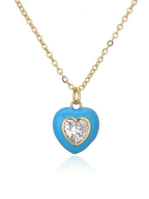 21117 Brass Rhinestone Enamel  Trend Heart Pendant Necklace