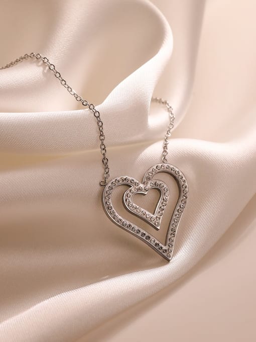 AOG Titanium Steel Cubic Zirconia Heart Minimalist Necklace 2