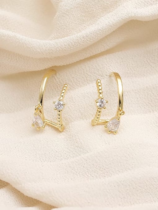 14K gold Copper Rhinestone Heart Minimalist Stud Trend Korean Fashion Earring