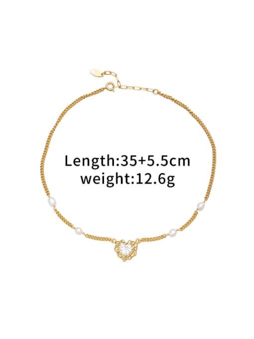 2405zj29055xl Brass Imitation Pearl Heart Minimalist Necklace