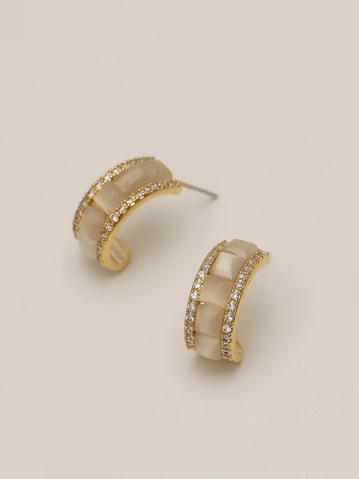 14k Gold Brass Shell Round Minimalist Stud Trend Korean Fashion Earring