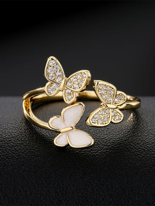 AOG Brass Cubic Zirconia Butterfly Vintage Band Ring 2