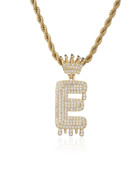 E Brass Cubic Zirconia Crown Hip Hop Letter Pendant Necklace