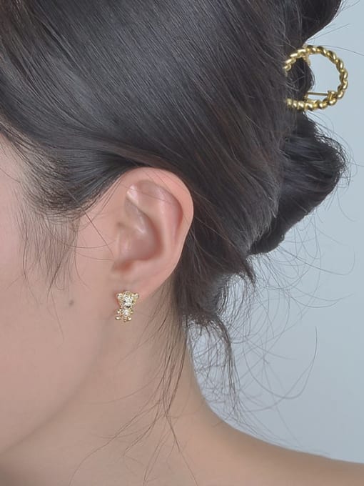  Brass Cubic Zirconia Bear Cute Stud Earring 1