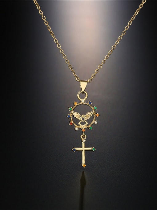 AOG Brass Cubic Zirconia Key Vintage Cross Pendant Necklace 2