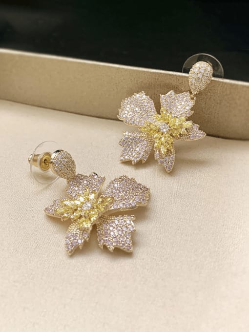 SUUTO Brass Cubic Zirconia Flower Luxury Drop Earring 1
