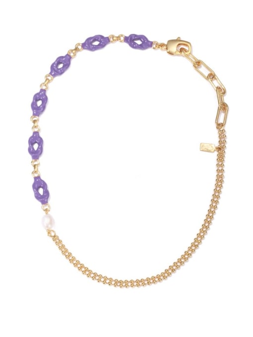 Lavender drop oil Brass Enamel Geometric Vintage Necklace