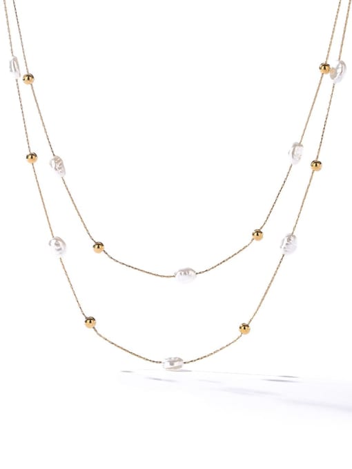 23105 Titanium Steel Imitation Pearl Irregular Minimalist Multi Strand Necklace