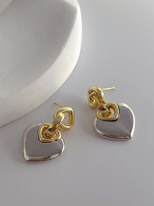 D200 Double Color Brass Heart Minimalist Huggie Earring