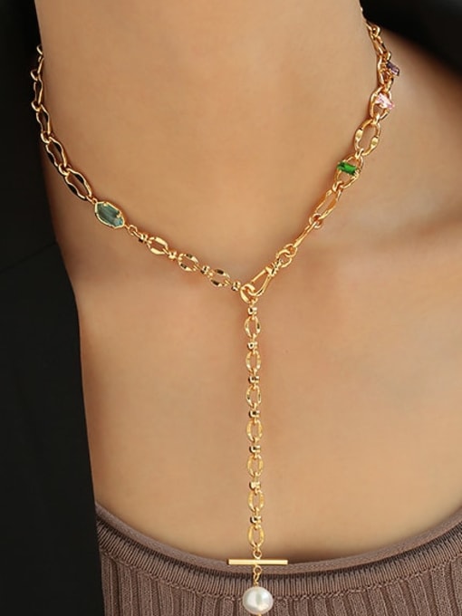ACCA Brass Imitation Pearl Geometric Vintage Multi Strand Necklace 3