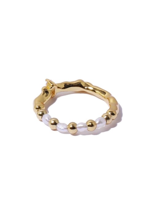 Five Color Brass Imitation Pearl Irregular Vintage Bead Ring 0