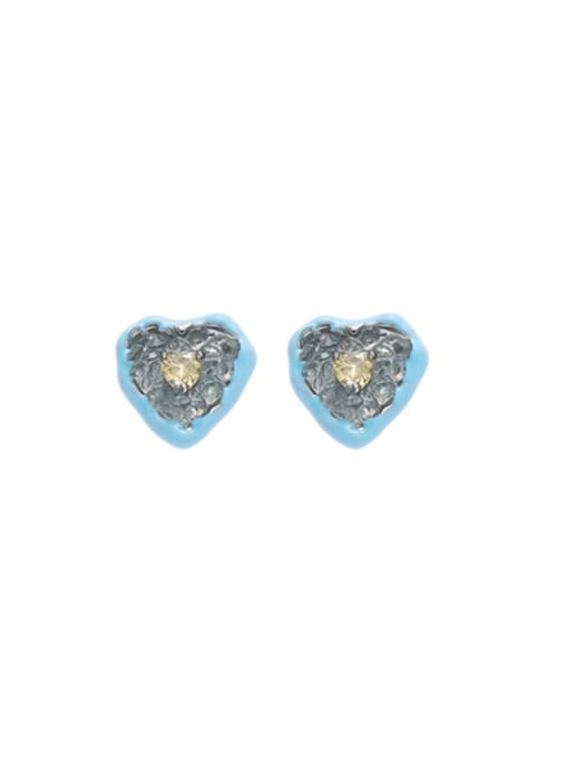Blue Drip Oil Edition Brass Enamel Heart Minimalist Stud Earring