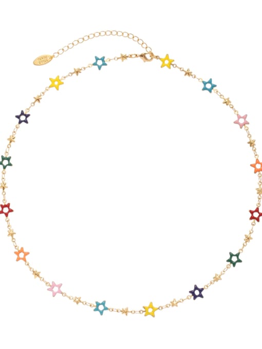 Gold Necklace Style 1 Brass Enamel Cute Pentagram Bracelet and Necklace Set
