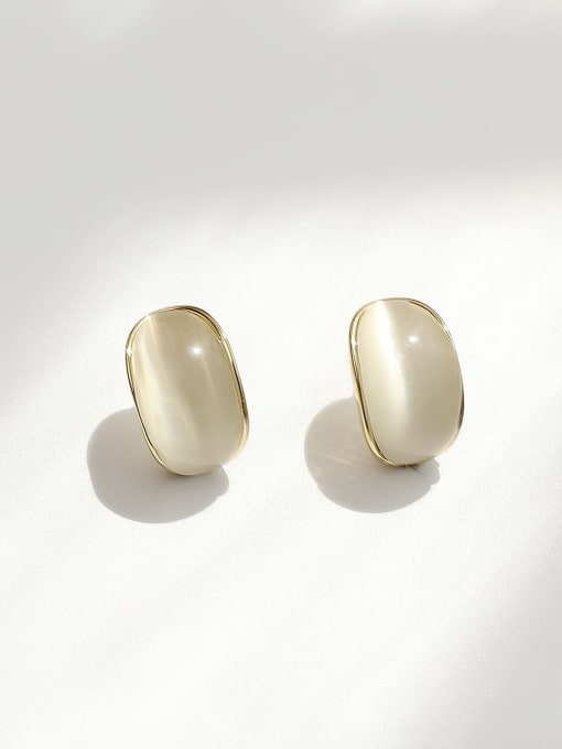 14k Gold Brass Cats Eye Geometric Minimalist Stud Trend Korean Fashion Earring
