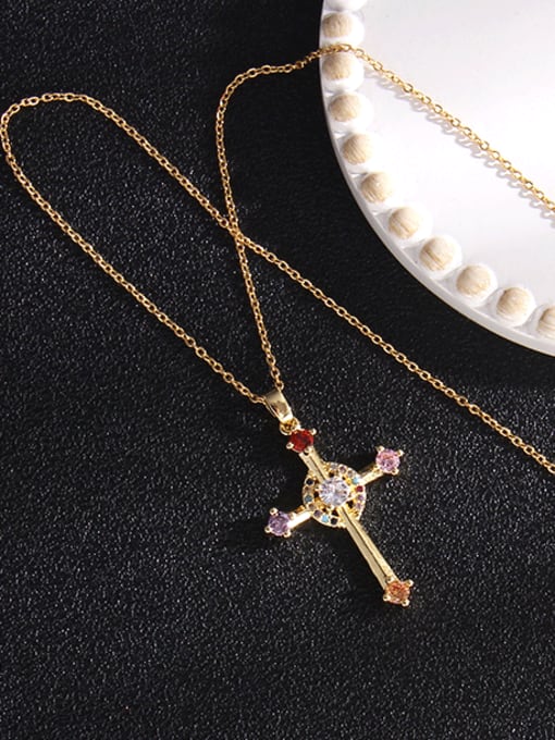 Cross 1 a296 Copper Cubic Zirconia Cross Vintage Regligious Necklace