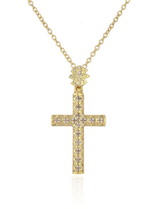 21972 Brass Cubic Zirconia Cross Vintage Regligious Necklace