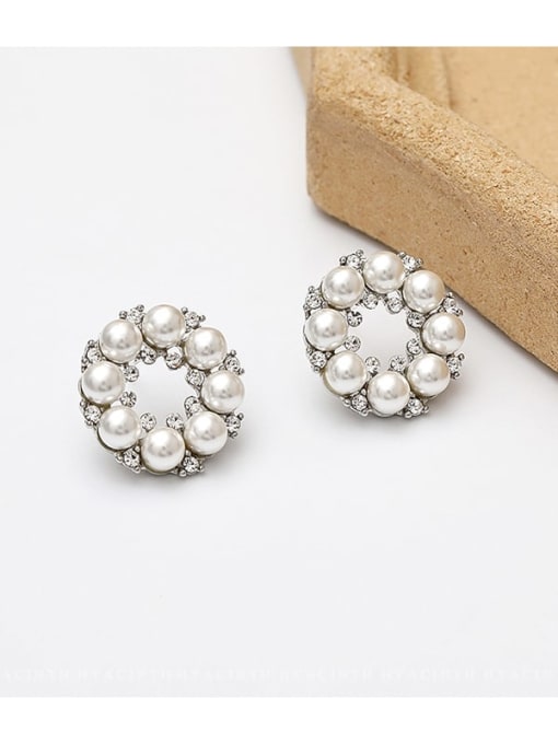 White K Copper Imitation Pearl Flower Ethnic Stud Trend Korean Fashion Earring
