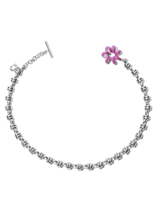 Platinum Brass Enamel Flower Vintage Necklace
