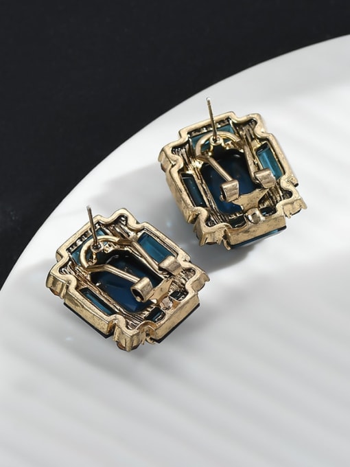 YOUH Brass Glass Stone Square Vintage Stud Earring 2